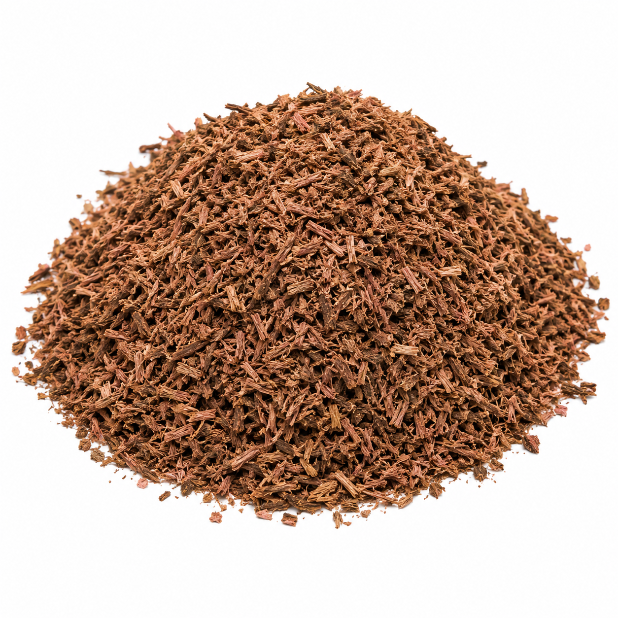 Brazilian Mimosa hostilis inner root bark shredded into fine natural pieces on white background