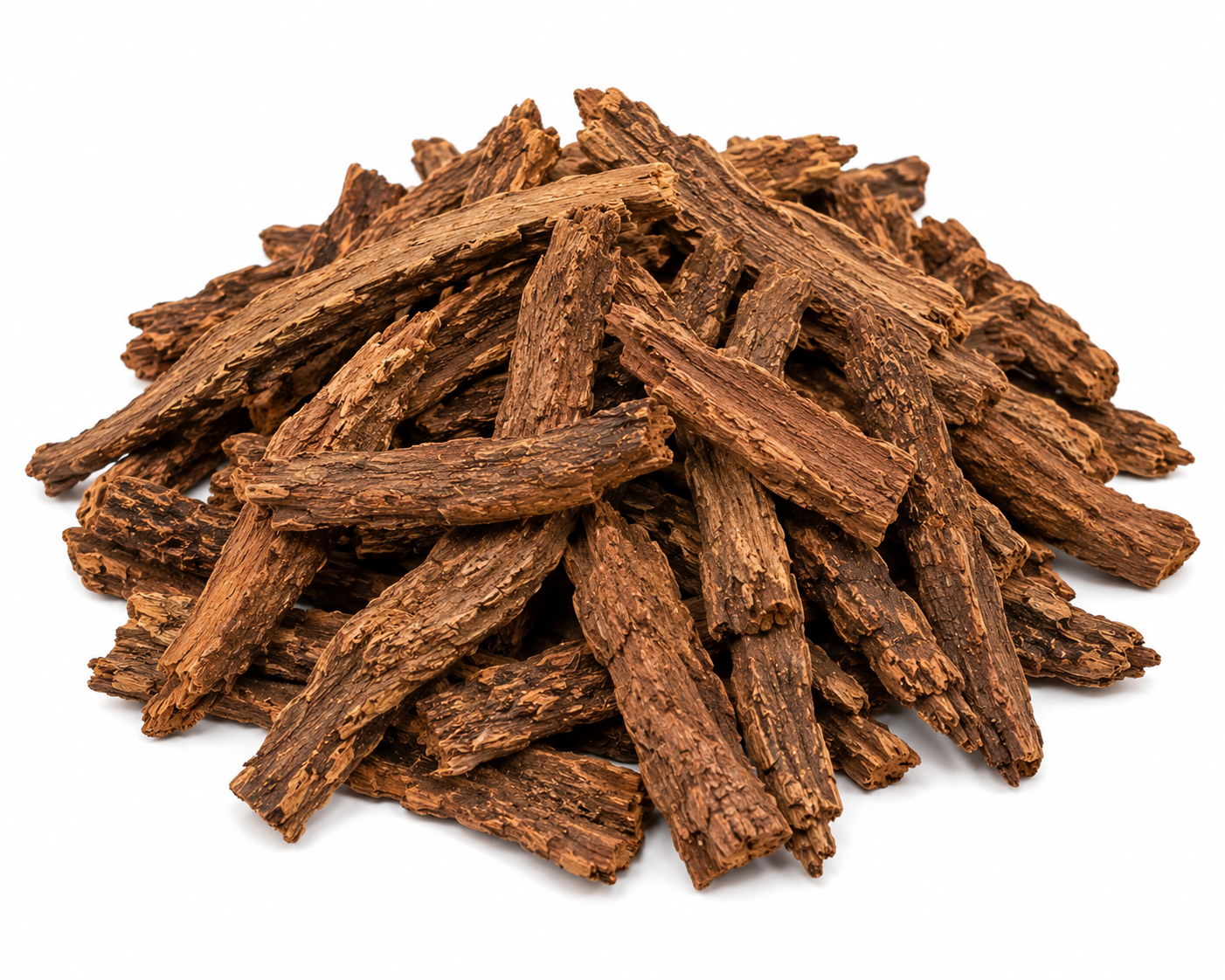 Natural Acacia acuminata root bark pieces on white background for botanical reference