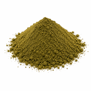 Chacruna (Psychotria viridis) powder displayed on a white background